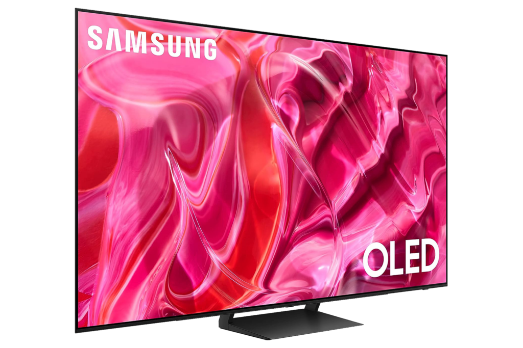 Angled shot of the 77-inch Samsung S90C OLED TV.