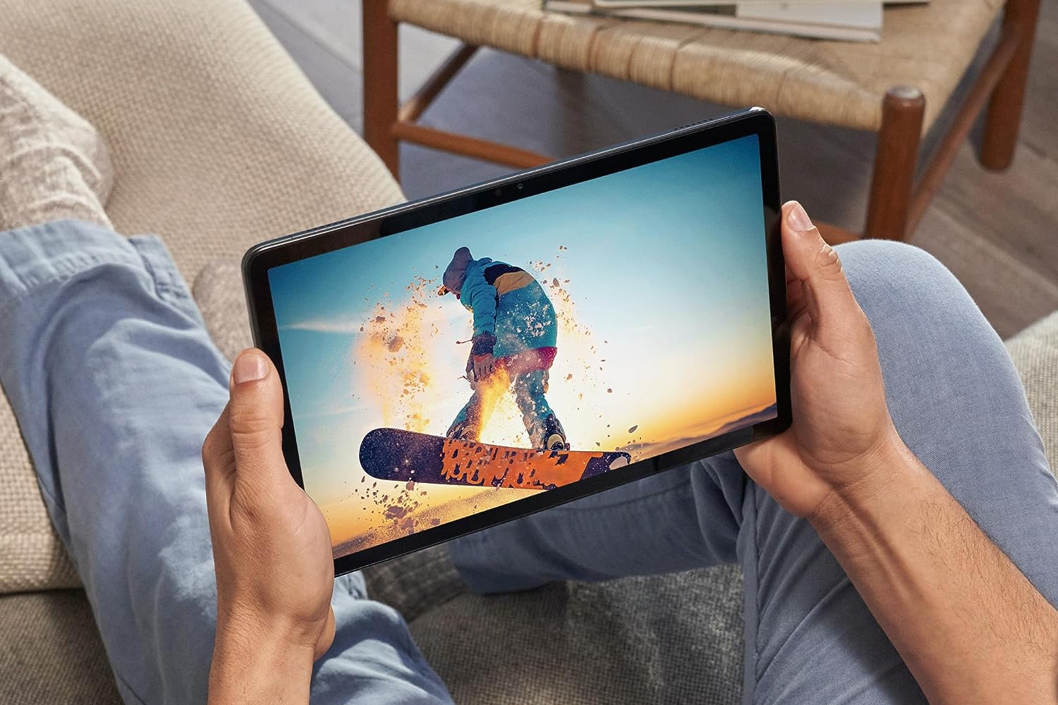 A person holding the Amazon Fire Max 11 tablet