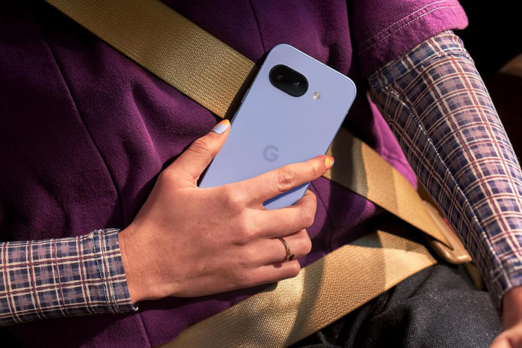 A person holding a Google Pixel smartphone.